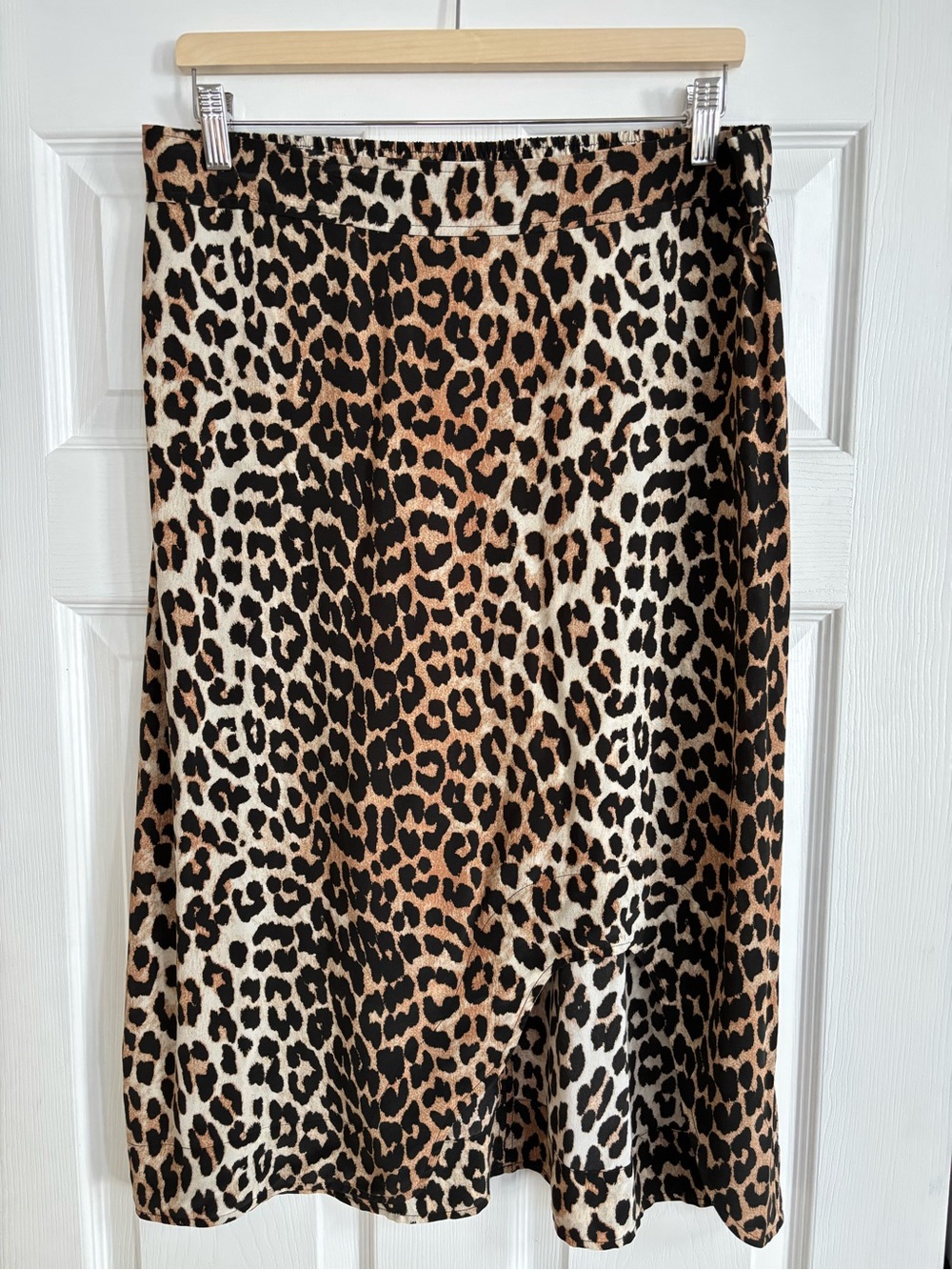 Ganni Silk Leopard Print Cutout Midi Skirt, Size 42/US 10